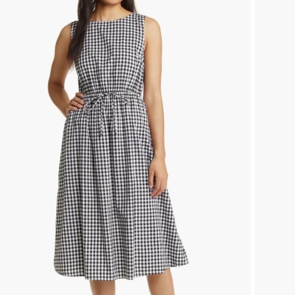beachlunchlounge Gingham Sleeveless Midi Dress Cutout Womens Large Black White